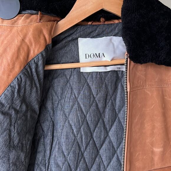 Doma Women’s Cropped Leather Bomber Jacket with Detachable Shearling Collar - L - Picture 8 of 9